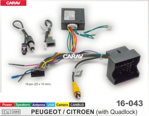 Адаптер CARAV 16-043 (PEUGEOT-CITROEN (all with Quadlock) Питание + Динамики + Антенна + USB +